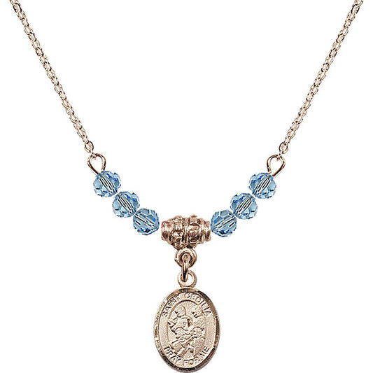 14kt Gold Filled Saint Cecilia / Marching Band Birthstone Necklace with Aqua Beads - 9179