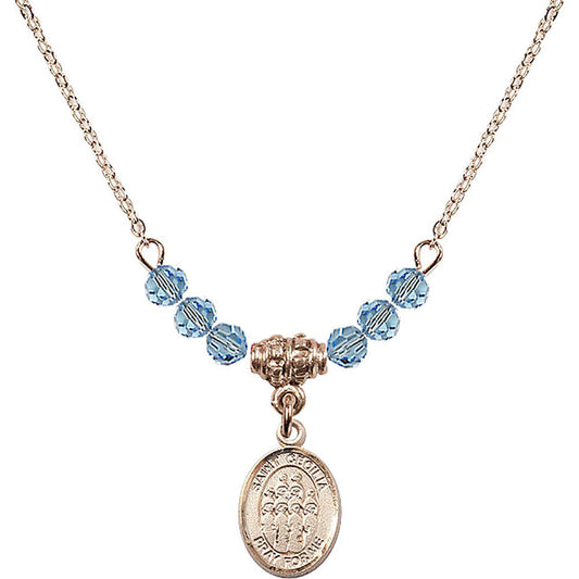 14kt Gold Filled Saint Cecilia / Choir Birthstone Necklace with Aqua Beads - 9180