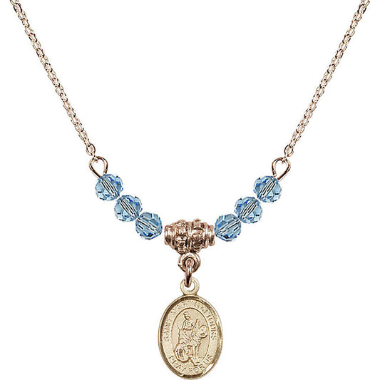 14kt Gold Filled Saint Martin of Tours Birthstone Necklace with Aqua Beads - 9200