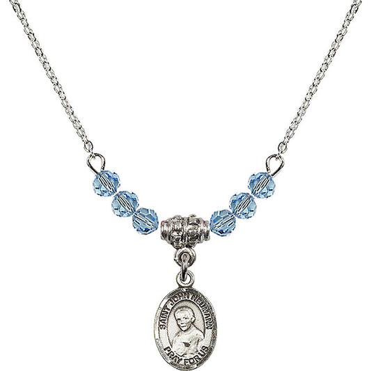 Sterling Silver Saint John Neumann Birthstone Necklace with Aqua Beads - 9204