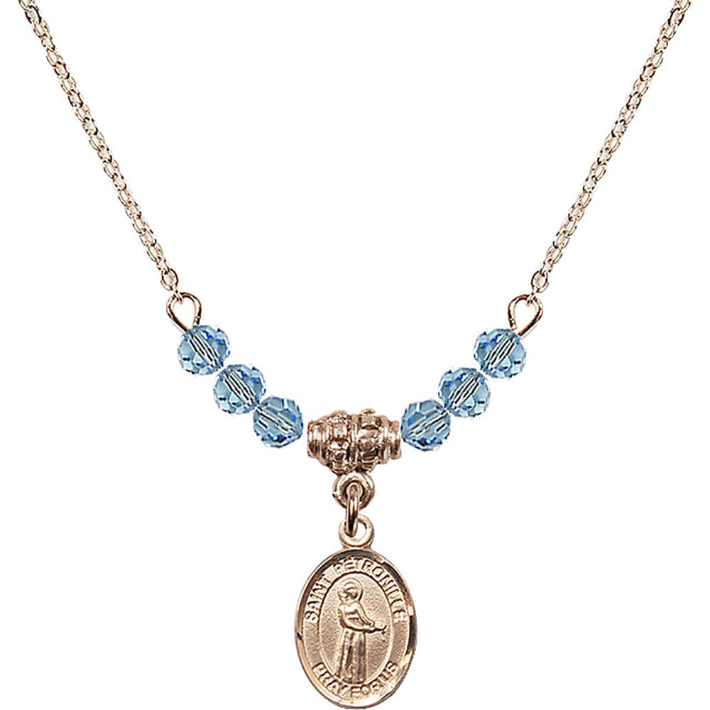 14kt Gold Filled Saint Petronille Birthstone Necklace with Aqua Beads - 9209