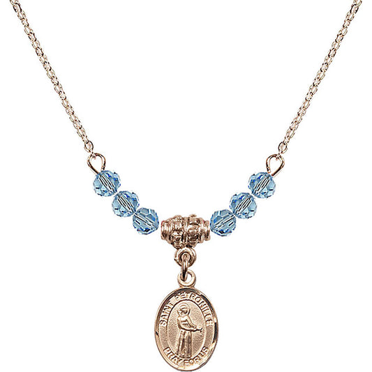 14kt Gold Filled Saint Petronille Birthstone Necklace with Aqua Beads - 9209