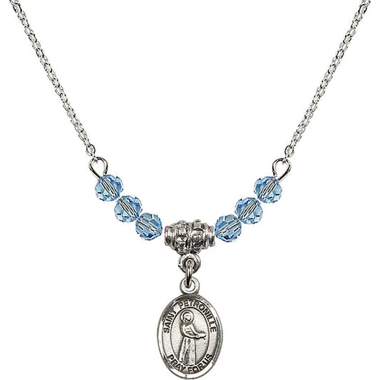 Sterling Silver Saint Petronille Birthstone Necklace with Aqua Beads - 9209