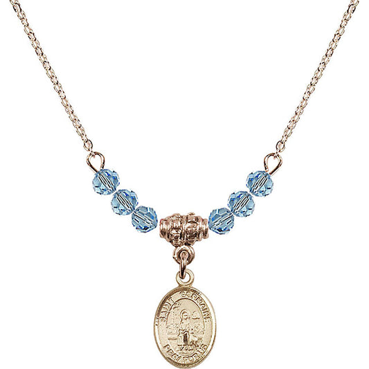 14kt Gold Filled Saint Germaine Cousin Birthstone Necklace with Aqua Beads - 9211