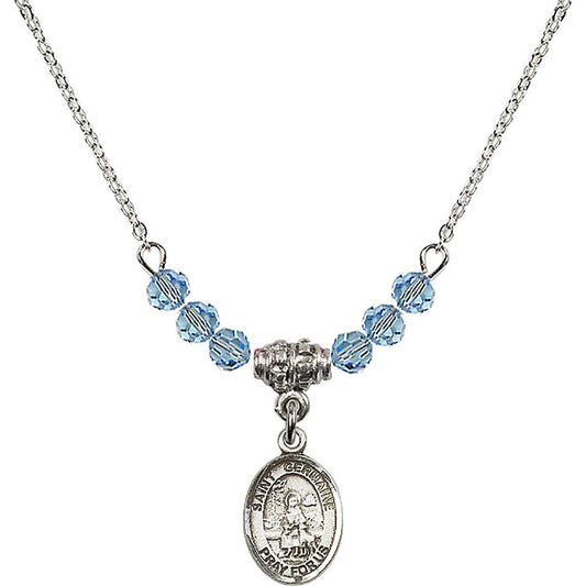 Sterling Silver Saint Germaine Cousin Birthstone Necklace with Aqua Beads - 9211