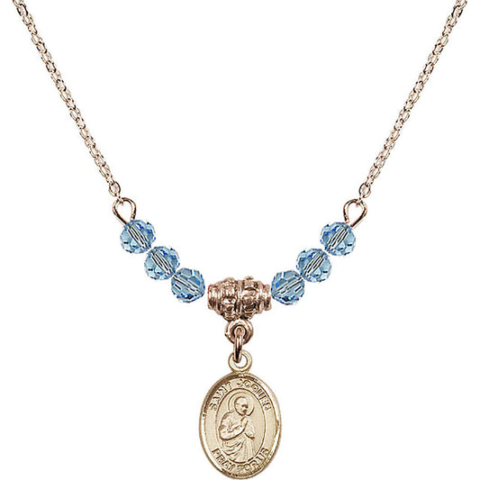 14kt Gold Filled Saint Isaac Jogues Birthstone Necklace with Aqua Beads - 9212