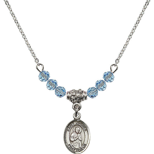 Sterling Silver Saint Isaac Jogues Birthstone Necklace with Aqua Beads - 9212