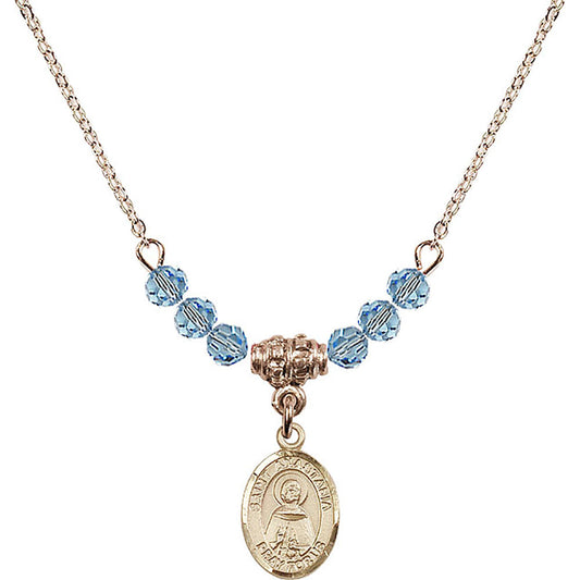 14kt Gold Filled Saint Anastasia Birthstone Necklace with Aqua Beads - 9213