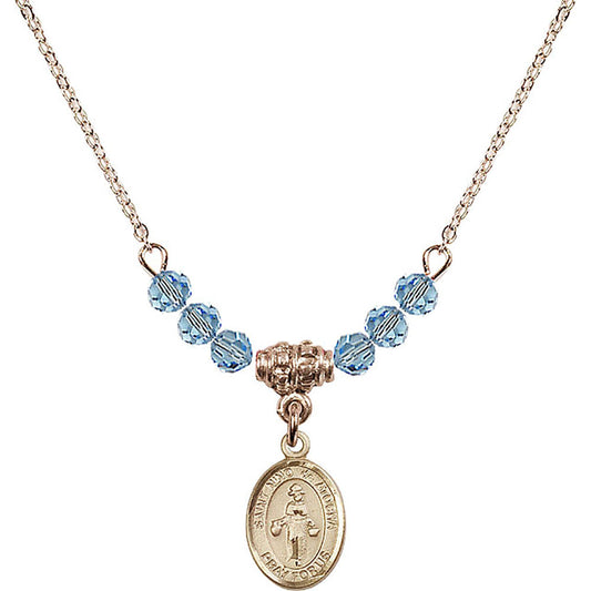 14kt Gold Filled Saint Nino de Atocha Birthstone Necklace with Aqua Beads - 9214