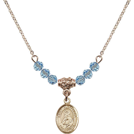 14kt Gold Filled Saint Alexandra Birthstone Necklace with Aqua Beads - 9215