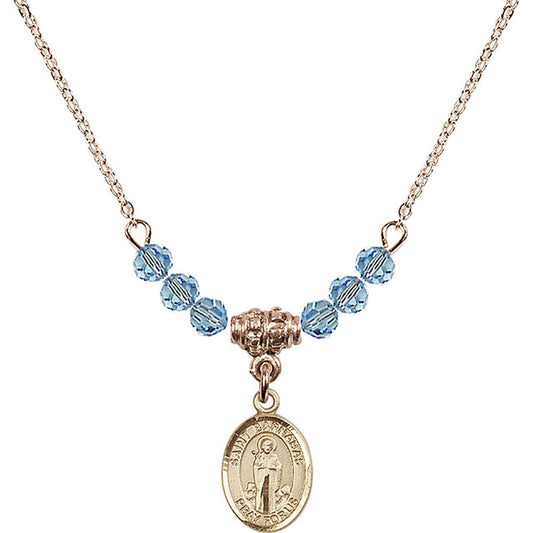 14kt Gold Filled Saint Barnabas Birthstone Necklace with Aqua Beads - 9216