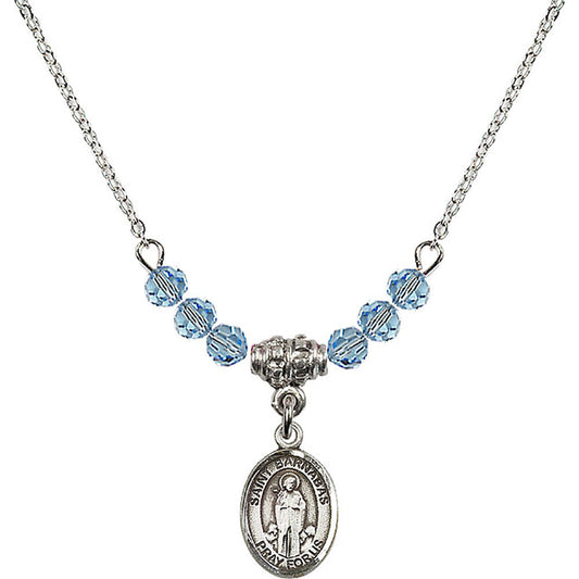 Sterling Silver Saint Barnabas Birthstone Necklace with Aqua Beads - 9216