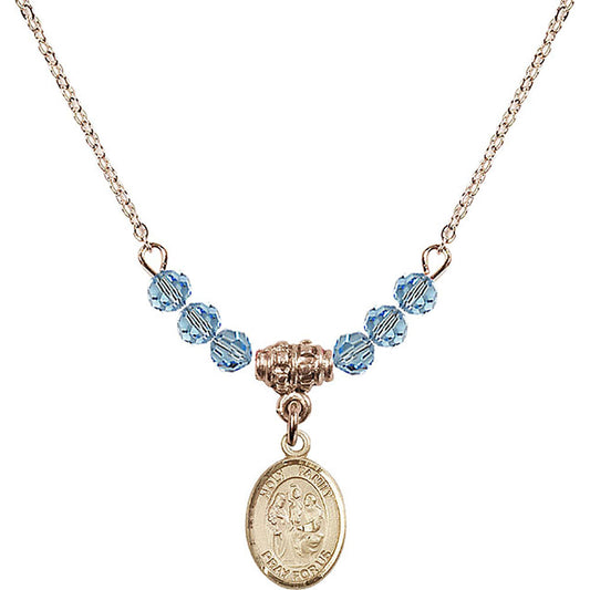 14kt Gold Filled Holy Family Birthstone Necklace with Aqua Beads - 9218