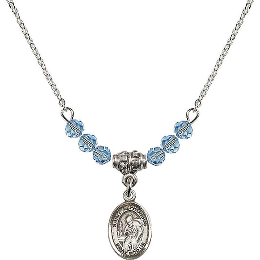 Sterling Silver Saint Alphonsus Birthstone Necklace with Aqua Beads - 9221