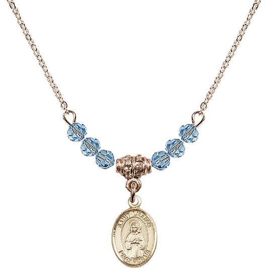 14kt Gold Filled Saint Lillian Birthstone Necklace with Aqua Beads - 9226