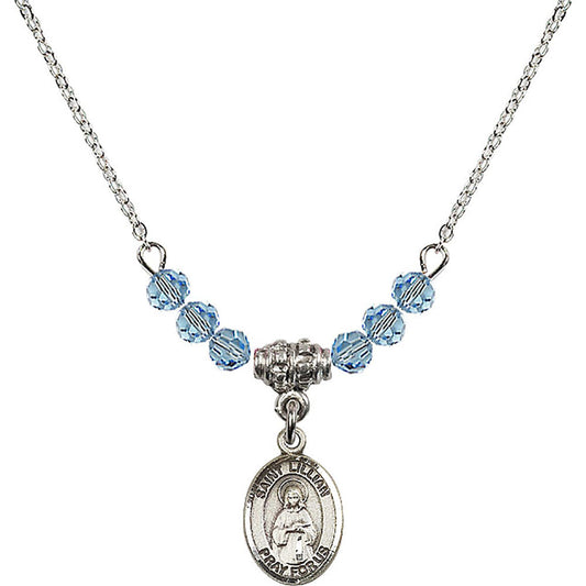 Sterling Silver Saint Lillian Birthstone Necklace with Aqua Beads - 9226