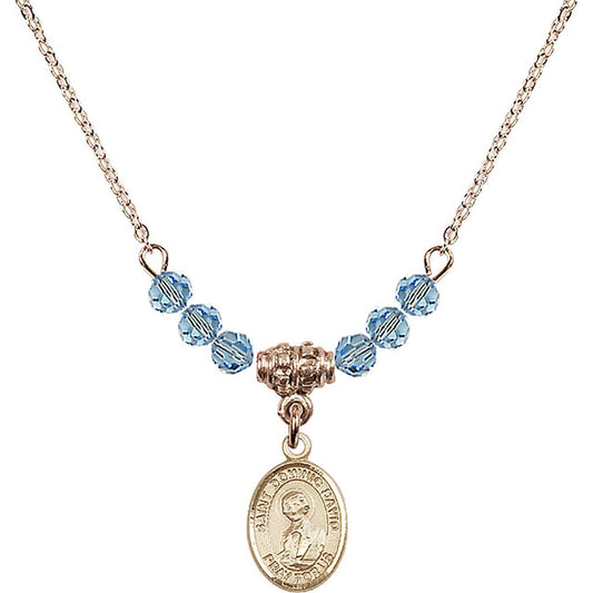 14kt Gold Filled Saint Dominic Savio Birthstone Necklace with Aqua Beads - 9227