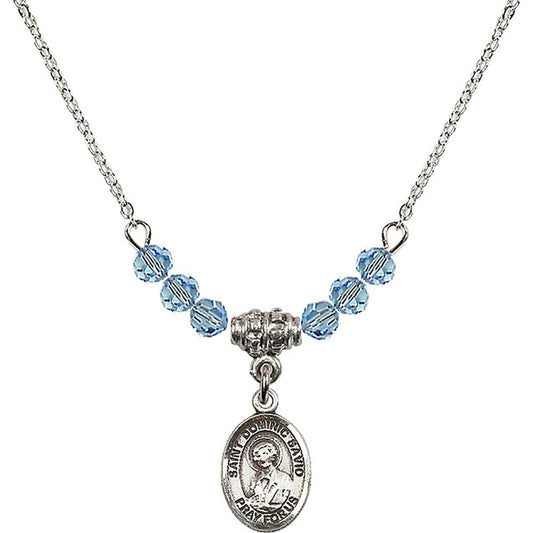 Sterling Silver Saint Dominic Savio Birthstone Necklace with Aqua Beads - 9227