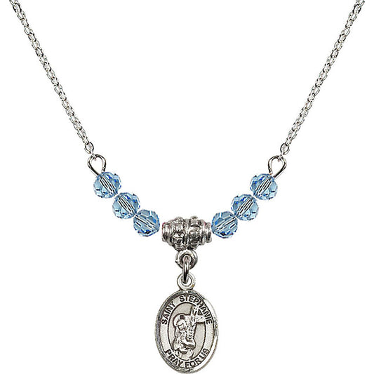 Sterling Silver Saint Stephanie Birthstone Necklace with Aqua Beads - 9228