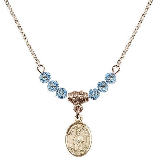 14kt Gold Filled Our Lady of Hope Birthstone Necklace with Aqua Beads - 9230