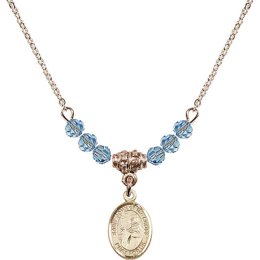 14kt Gold Filled Saint John of the Cross Birthstone Necklace with Aqua Beads - 9231