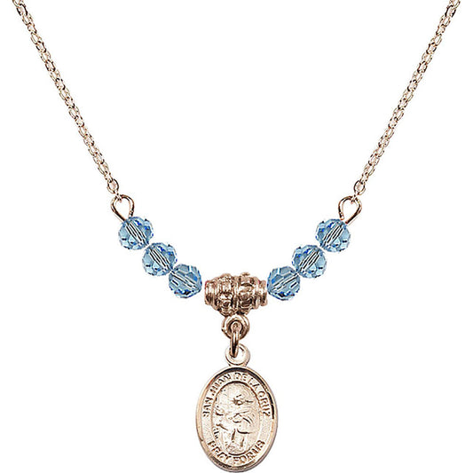 14kt Gold Filled San Juan de la Cruz Birthstone Necklace with Aqua Beads - 9232