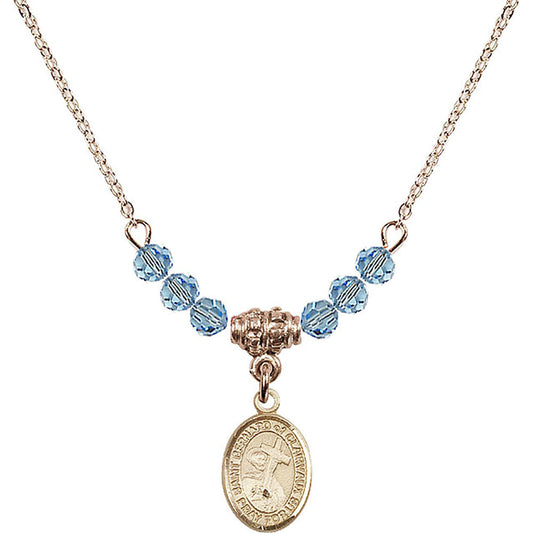 14kt Gold Filled Saint Bernard of Clairvaux Birthstone Necklace with Aqua Beads - 9233
