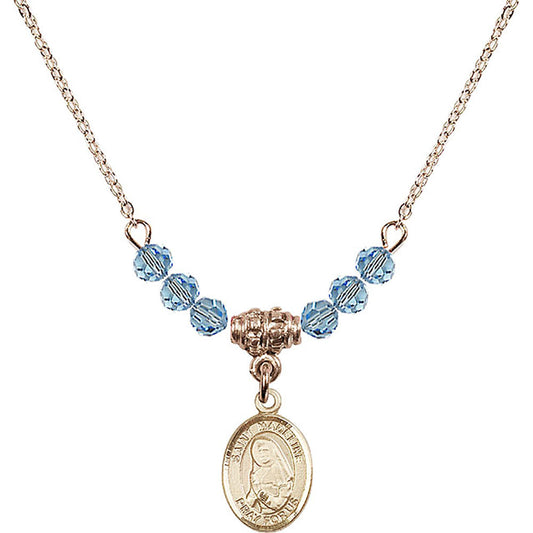 14kt Gold Filled Saint Madeline Sophie Barat Birthstone Necklace with Aqua Beads - 9236