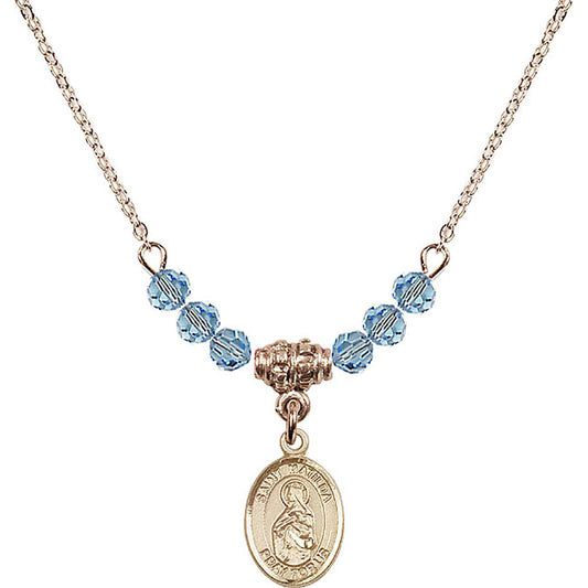 14kt Gold Filled Saint Matilda Birthstone Necklace with Aqua Beads - 9239