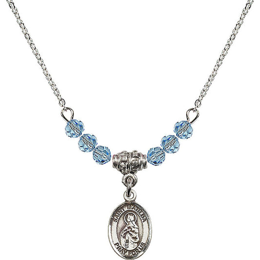 Sterling Silver Saint Matilda Birthstone Necklace with Aqua Beads - 9239