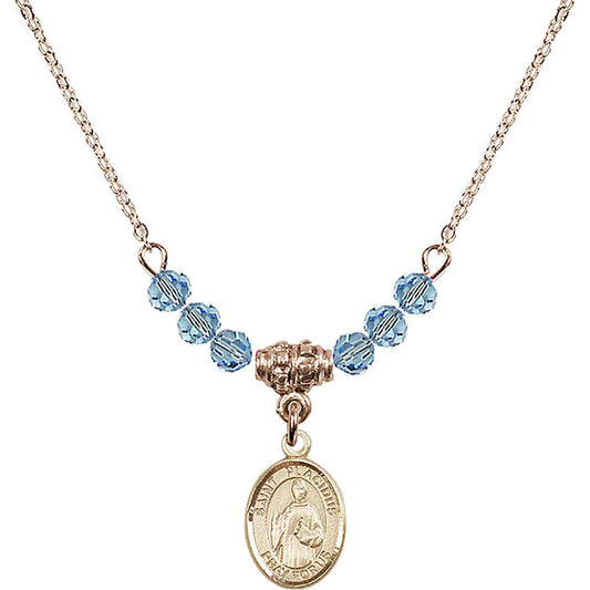 14kt Gold Filled Saint Placidus Birthstone Necklace with Aqua Beads - 9240
