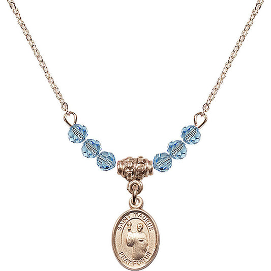14kt Gold Filled Saint Maurus Birthstone Necklace with Aqua Beads - 9241