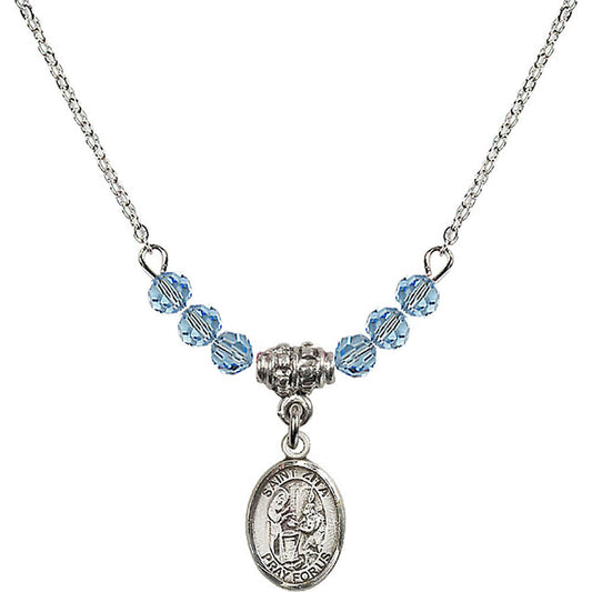 Sterling Silver Saint Zita Birthstone Necklace with Aqua Beads - 9244