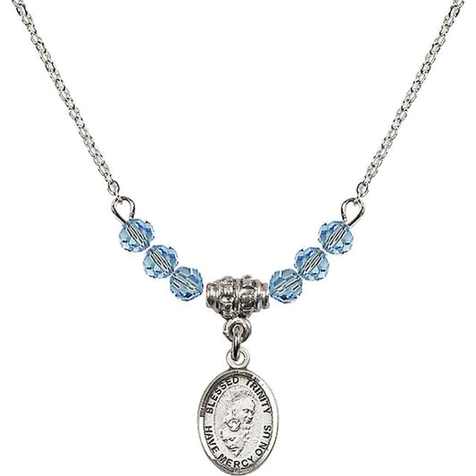 Sterling Silver Blessed Trinity Birthstone Necklace with Aqua Beads - 9249