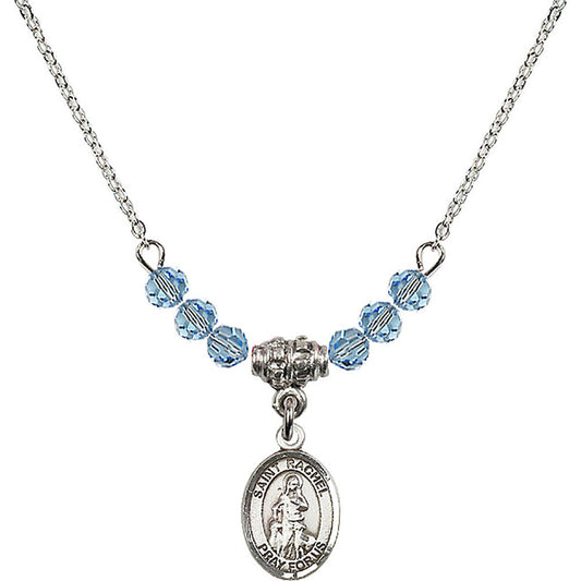 Sterling Silver Saint Rachel Birthstone Necklace with Aqua Beads - 9251