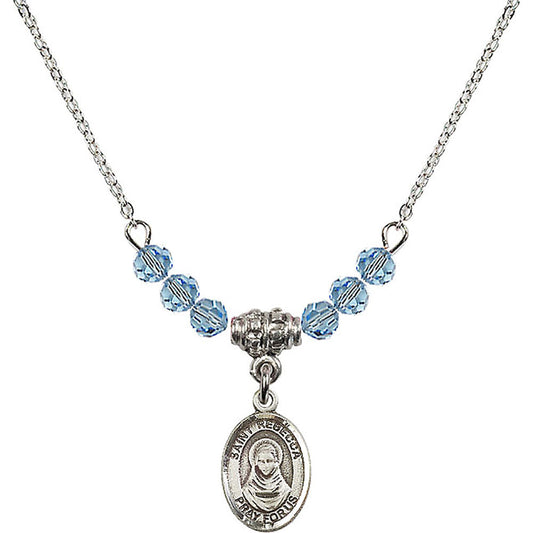 Sterling Silver Saint Rebecca Birthstone Necklace with Aqua Beads - 9252