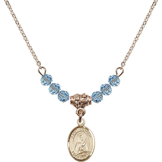 14kt Gold Filled Saint Victoria Birthstone Necklace with Aqua Beads - 9253