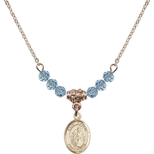 14kt Gold Filled Saint Aaron Birthstone Necklace with Aqua Beads - 9254