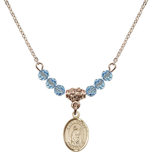 14kt Gold Filled Saint Grace Birthstone Necklace with Aqua Beads - 9255