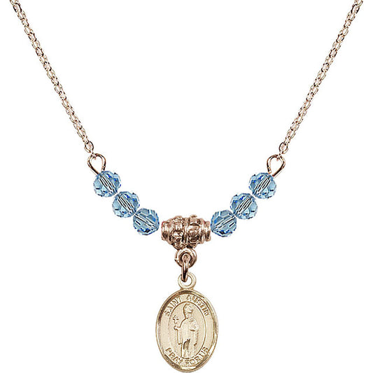 14kt Gold Filled Saint Austin Birthstone Necklace with Aqua Beads - 9256