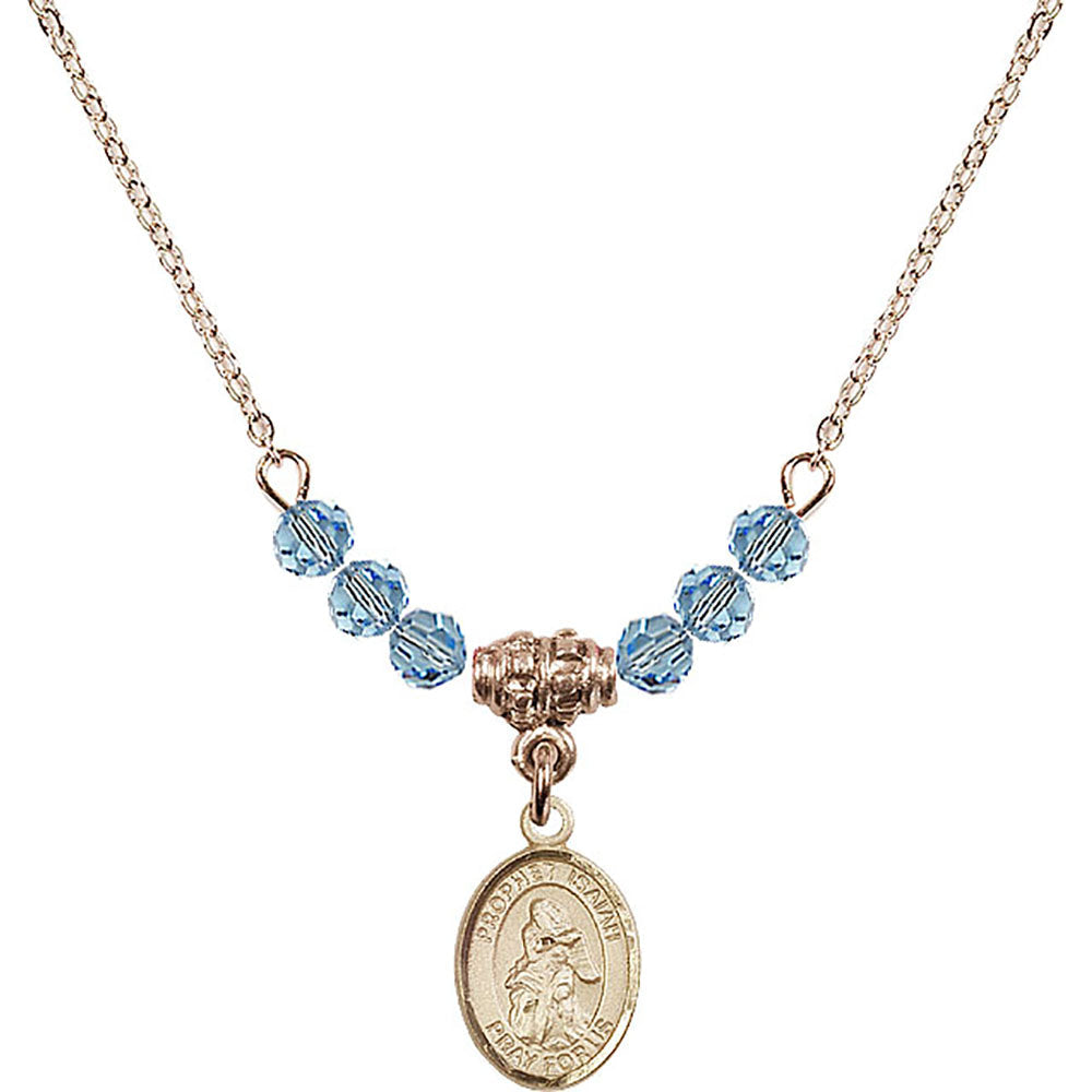 14kt Gold Filled Saint Isaiah Birthstone Necklace with Aqua Beads - 9258