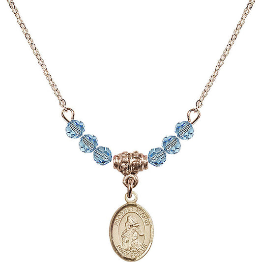 14kt Gold Filled Saint Isaiah Birthstone Necklace with Aqua Beads - 9258