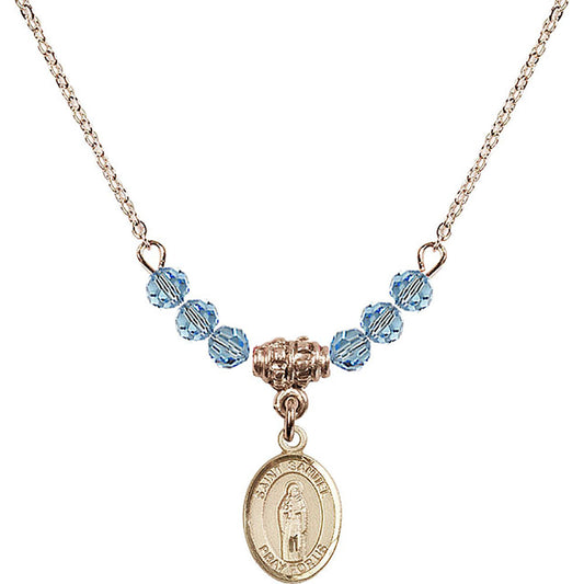 14kt Gold Filled Saint Samuel Birthstone Necklace with Aqua Beads - 9259