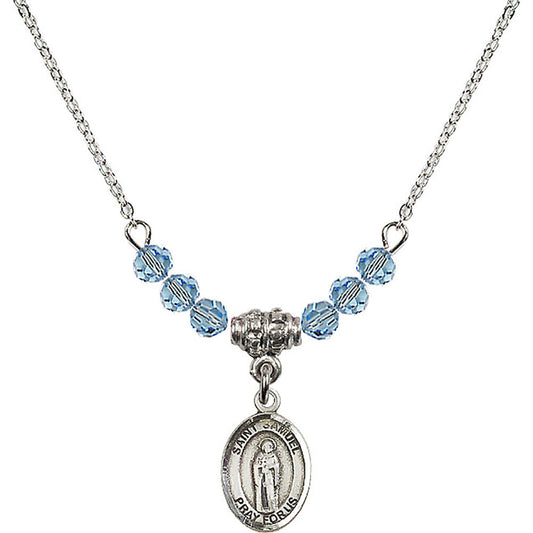 Sterling Silver Saint Samuel Birthstone Necklace with Aqua Beads - 9259
