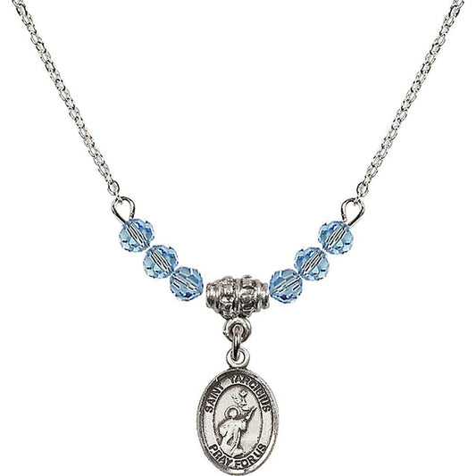 Sterling Silver Saint Tarcisius Birthstone Necklace with Aqua Beads - 9261
