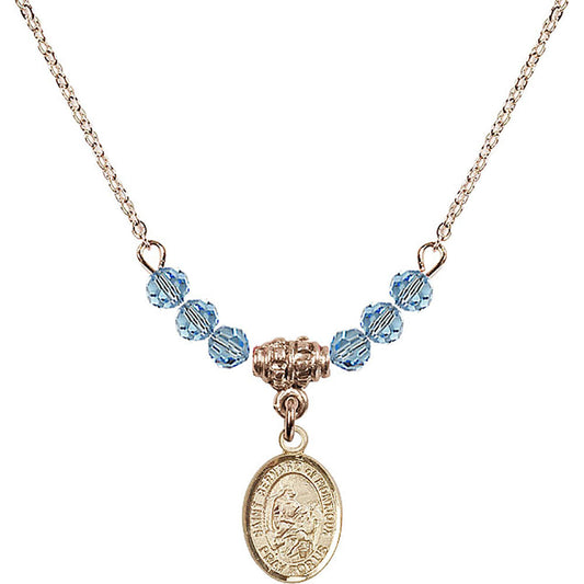 14kt Gold Filled Saint Bernard of Montjoux Birthstone Necklace with Aqua Beads - 9264