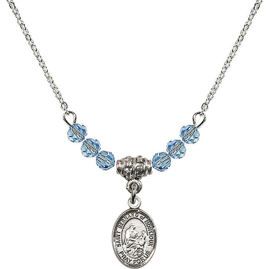 Sterling Silver Saint Bernard of Montjoux Birthstone Necklace with Aqua Beads - 9264