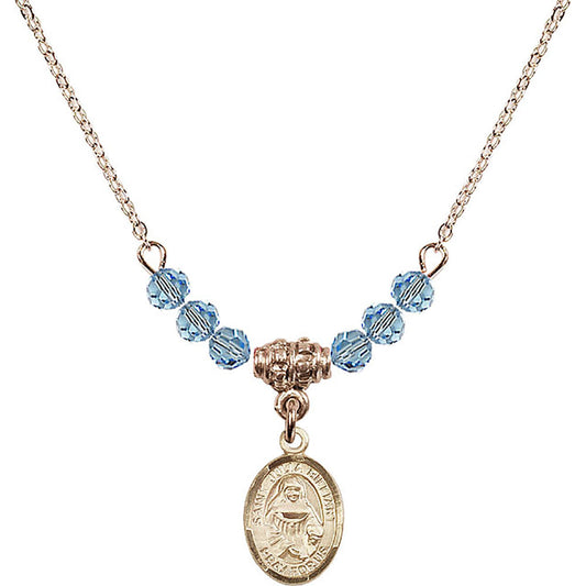 14kt Gold Filled Saint Julia Billiart Birthstone Necklace with Aqua Beads - 9267
