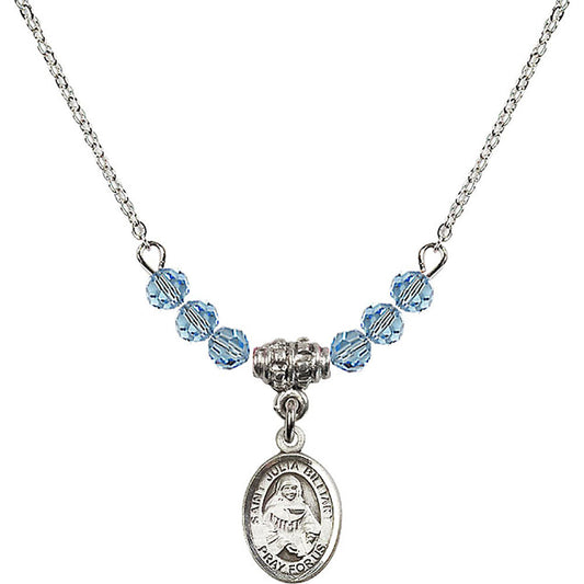 Sterling Silver Saint Julia Billiart Birthstone Necklace with Aqua Beads - 9267