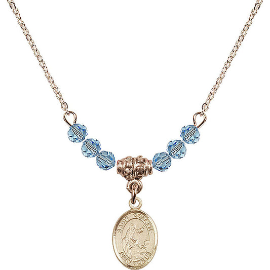 14kt Gold Filled Saint Colette Birthstone Necklace with Aqua Beads - 9268